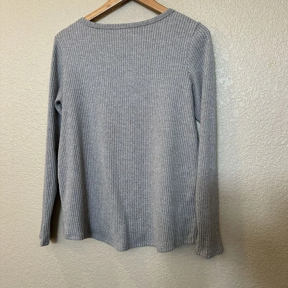 American Eagle‎ Sweater Womens Medium Gray Ribbed V-Neck Long Sleeve Shirt